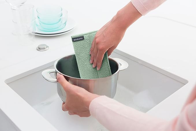 Brabantia x3 Microfiber Cleaning Pads (Dark Gray, Light Gray, Jade Green) Absorbent Spongy Hygenic Pads for Kitchen Washing, Drying, Counters, Mirrors