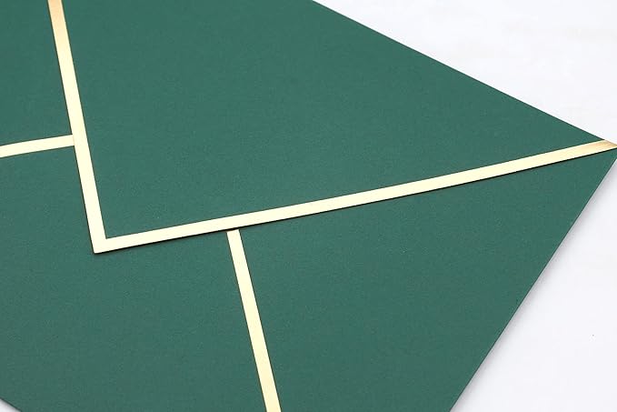A7 Envelopes - V Flap Foil Border Luxury Mailing Envelopes for 5" x 7" Cards - for Wedding, Invitations, Baby Shower, Photos, Graduation, Birthday, Bridal Shower - 5.25" x 7.25" (Dark Green, 25 Pack)