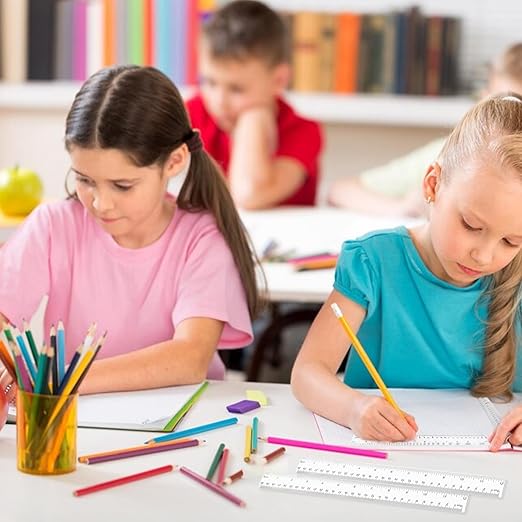 100 Pieces 12 Inch Ruler Bulk Clear Plastic Flexible Straight Metric Rulers with Centimeters and Inches Drafting Measuring Tool for Office