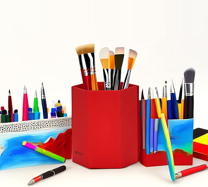 HUAPRINT Pen Holder,Red Pencil Holder for desk,3 Pack Cardboard Pen Organizer Desk,Pencil Cup for Office Home School Kids,3.14x3.14x4.33 inch