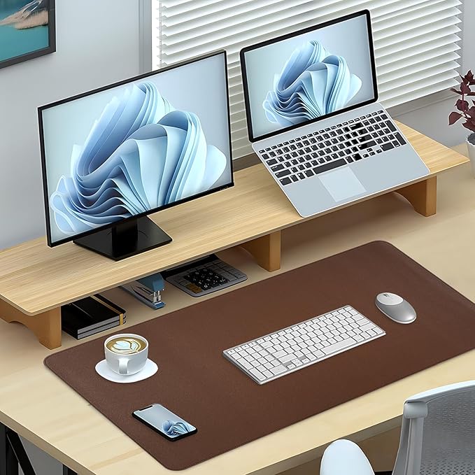 Desk Mat, Dual-Sided Desk Pad, Large Mouse Pad for Desk, Natural Cork & PU Leather Non-Slip Waterproof Desk Mats for Office and Home (Brown, 31.5" x 15.7")