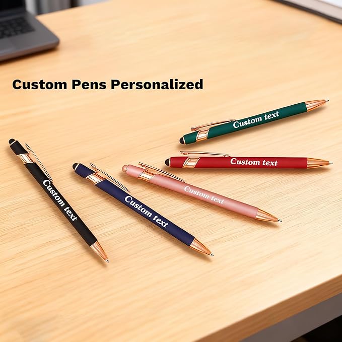 CRME Personalized Pens with Stylus Tip Customized Pens with Name/Logo Soft Grip Ball Point Pen for Men Women Smooth Writing Black Ink for Business Graduation Journaling Signature Green Pen