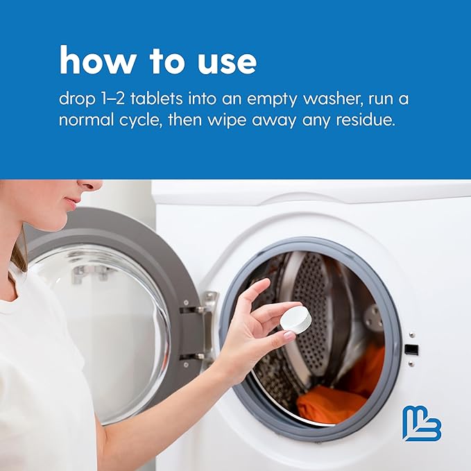 M3 Naturals Washing Machine Cleaner for HE Front & Top Load, 24 Tablets for Sensitive Skin, Formulated to Remove Grime, Residue and Odor, Septic Tank Friendly, 1-Year Supply