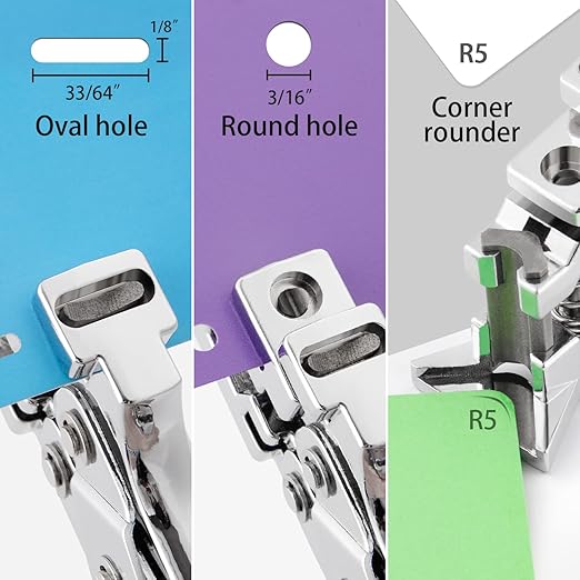 3 in 1 Badge Slot Hole Punch for ID Card: IMLIKE Handheld Card Puncher Suitable for PVC Material, Business Cards and Cardstock(1/8"×33/64" Slot Hole, 3/16" Round Hole and R5 Corner Rounder in one)