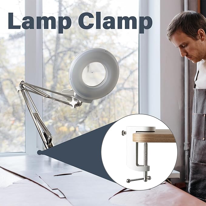 10X Magnifying Glass with Light and Stand,Desk Lamp with Real Glass Magnifier,Adjustable Stainless Steel Bracket Clip on,Lighted Magnifying Glasses for Close Work, Reading, Crafts, Jewelry, Sewing