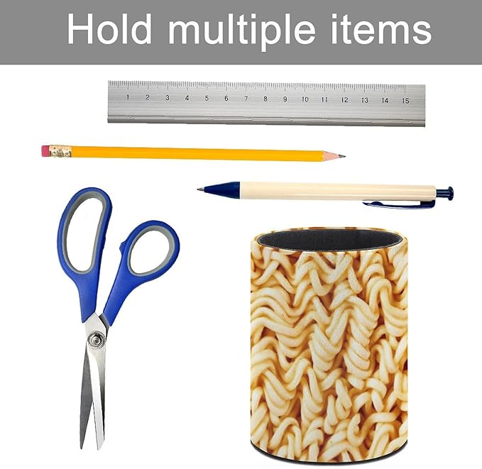 Ramen Noodles Pen Holder Pencil Organizer Cute Pencil Cup Desk Decor Makeup Brush Holder PU Multifunctional Office Suppliesfor Home Classroom School