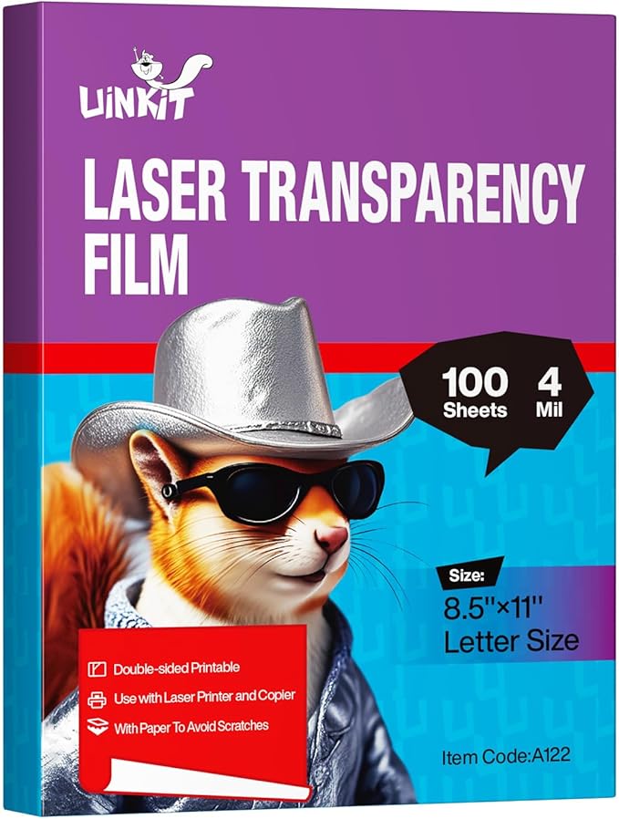 Uinkit 100 Sheets Laser Transparency Film 8.5x11 Color Transparent Paper OHP Clear Overhead Projector Film 8.5x11" for Laser Jet Printer Copier Copy Copies Photo Transparent Film A4 Letter Size