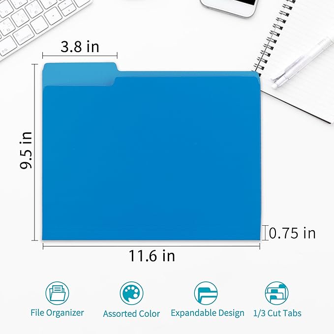 36 Packs Colored File Folders,Blue File Folders,Two Tone Color File Folder 8.5 x 11 Inch,1/3 Cut Tabs Letter Size,Manila File Folders for Office,School and Home,Organization