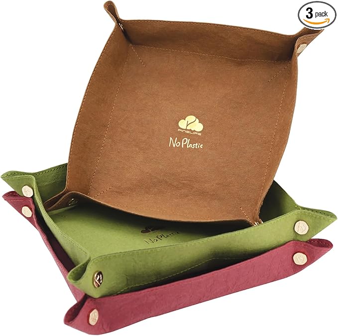 Jewelry Tray Organizer Set of 3 Washable Kraft Paper Trays Portable Desktop Nightstand Office and Travel Use Catch All for Jewelry Keys Coins Watch Phone Remote