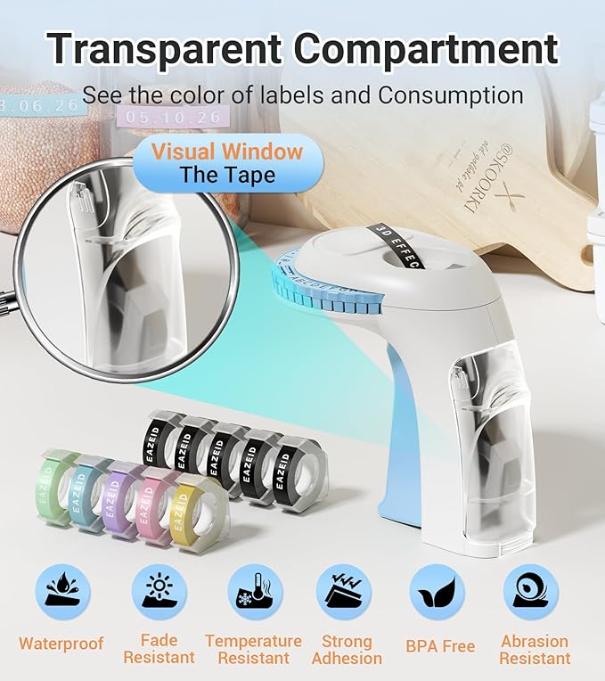 Manual 3D Label Maker Embossing, Vintage Embossed Label Maker Machine with Tapes, Embosser Labeler with 10 Rolls Embossing Label Tapes for Home Kitchen Office School, DIY & Crafting