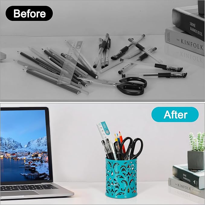 EasyPAG Dark Teal Pen Holder for Desk 2 Pack Metal Pen Holder Organizer Pencil Cup Holder for Home, Office, Classroom, School