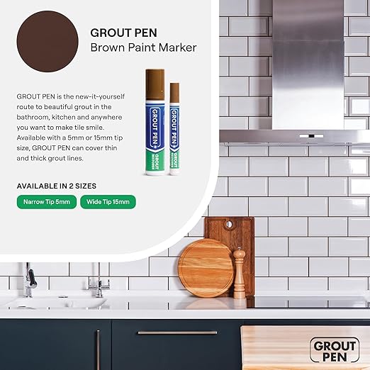 Grout Pen Brown Tile Paint Marker: Waterproof Grout Paint, Tile Grout Colorant and Sealer Pen - Brown, Wide 15mm Tip (20mL)