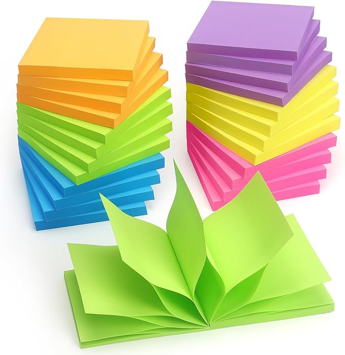 Pop Up Sticky Notes 3x3 inch Bright Colors Self-Stick Pads 24 Pads/Pack 70 Sheets/Pad Total 1680 Sheets