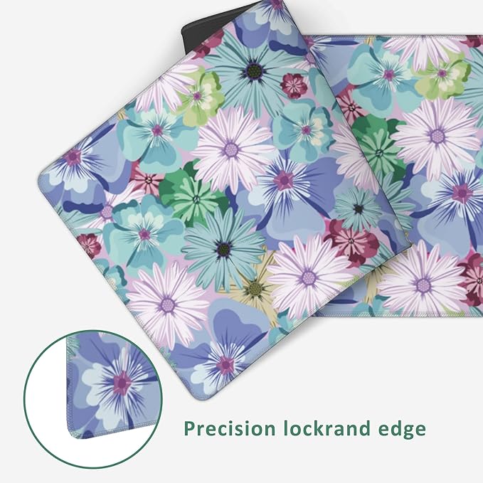 Extended Gaming Mouse Pad Colorful Vintage Tropical Flower Large Mousepad with Stitched Edges,Anti-Slip Rubber Base Keyboard Mouse Mat Desk Pad for Gaming Home Office 35.4 x 15.7 inches