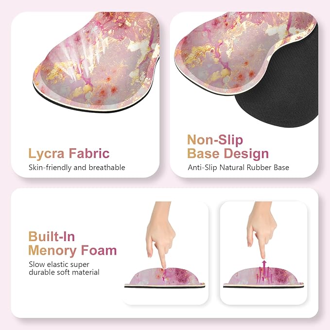 Gaming Mouse Pad Keyboard Wrist Support, 4 in1 Mousepad Set with Wrist Keyboard Rest, Computer Desk Mat, Non-Slip Desk Pad Protector with Memory Foam Easy Typing Pain Relief I Nice Pink Marble