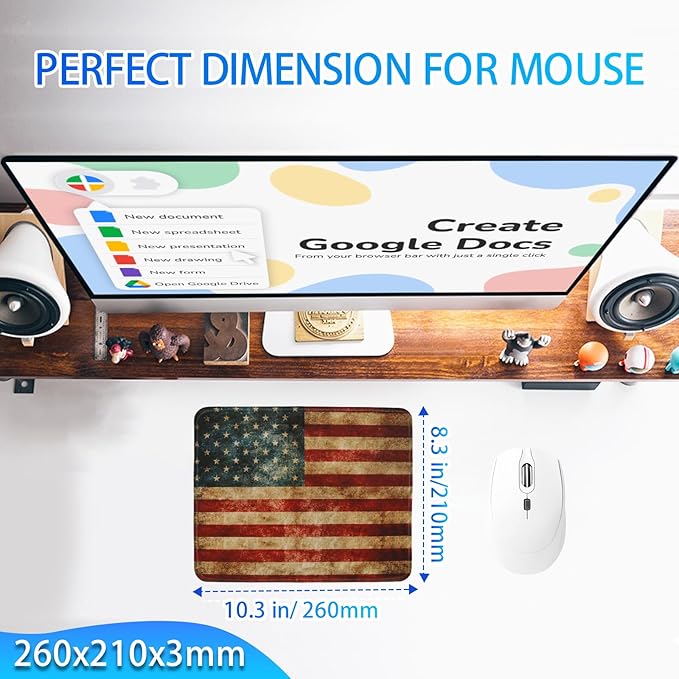 American Flag Gaming Mouse Pad, Large Mouse Pad for Desk Mat XL Mousepad, Stitched Edges Non-Slip Rubber Base Mouse Pads for Computers Laptop (USA Flag-Small-Red)