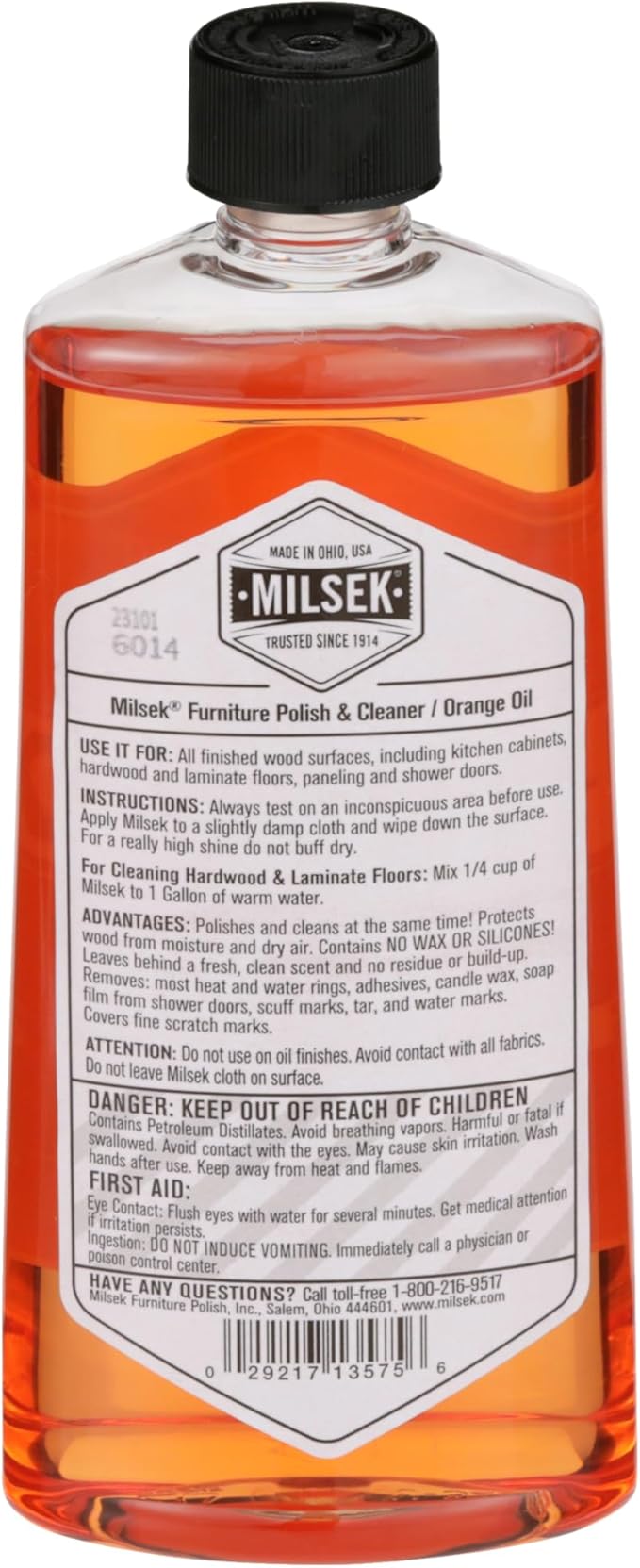Milsek Furniture Polish and Wood Cleaner with Orange Oil - Multipurpose Cleaning Supplies for Home and Household from Hardwood Floors to Kitchen Cabinets- 12 Fl Oz (Pack of 1)