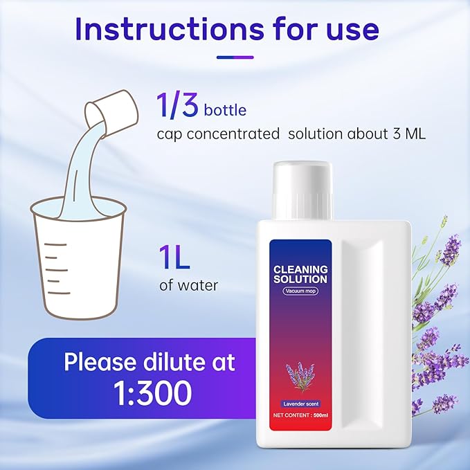 Nukisa Lavender Floor Cleaning Solution Compatible with Dreame Wet & Dry Vacuum and Robot， Residue & Streak Free,Suitable for All Robot Vacuum Cleaners and Wireless Wet Dry Dual-Use Vacuum Cleaners