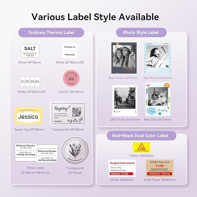 NIIMBOT B21 Pro Sticker Printer, 300DPI, Fun APP, Portable Inkless Label Printer, Bluetooth Sticker Maker for DIY Crafts, Notes, Scrapbook, Photo, Custom Labels & Gifts,Home Organization (Violet)