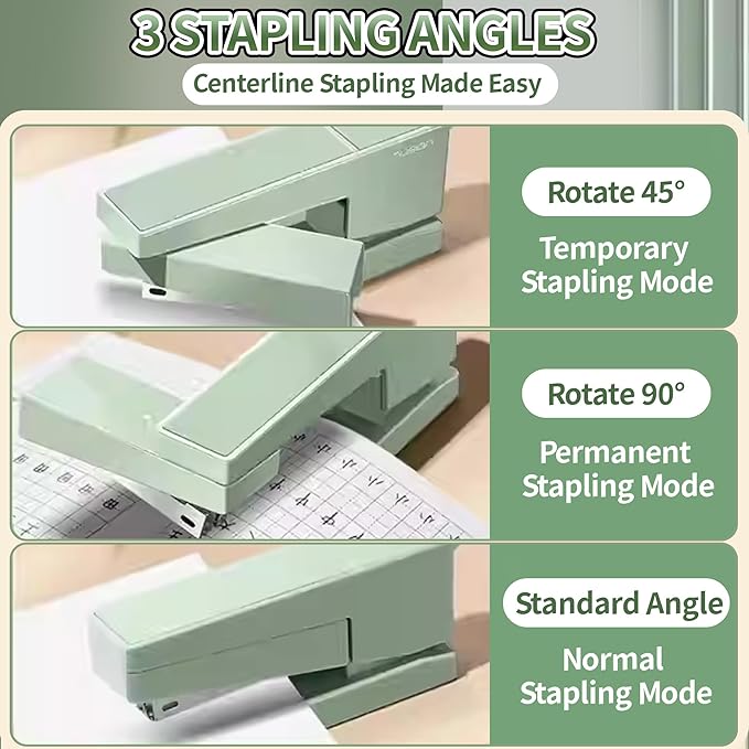 Swing-Arm Desktop Stapler, 360° Rotating Base, 25-Sheet Capacity, Fits 24/6 & 26/6 Staples, Durable Metal Build with Non-Slip Pad for Office & Home Use (Green)