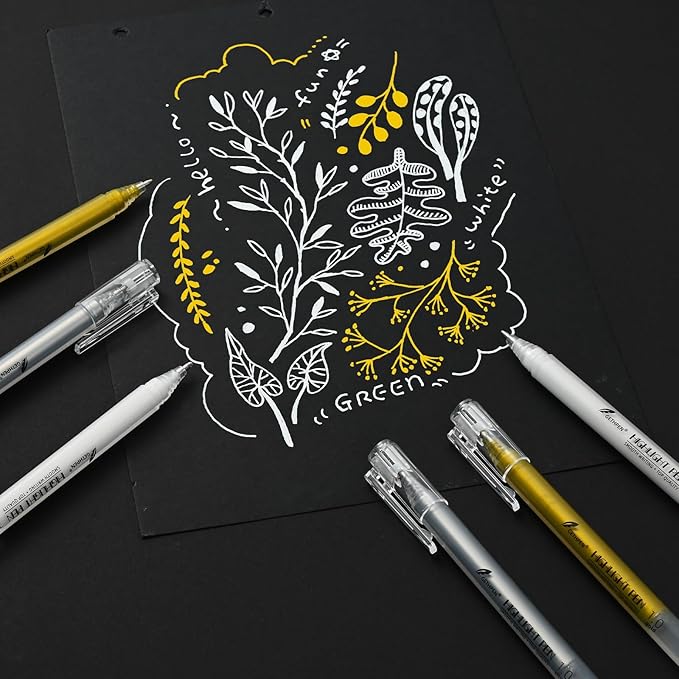 3 Colors Gel Pen Set – White, Gold & Silver 1.0mm Fine Point Gel Ink Pens for Artists, Black Paper Drawing, Bullet Journaling & Holiday Crafts – Opaque Archival Ink, 3-Pack