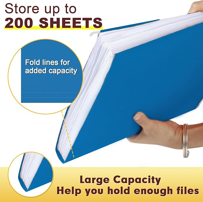 HERKKA Hanging File Folders, 30 Pack Reinforced Letter Size Hanging Folders, Designed for Bulky Files, Filing Cabinet, 1/5-Cut Adjustable Tabs (Lightblue)