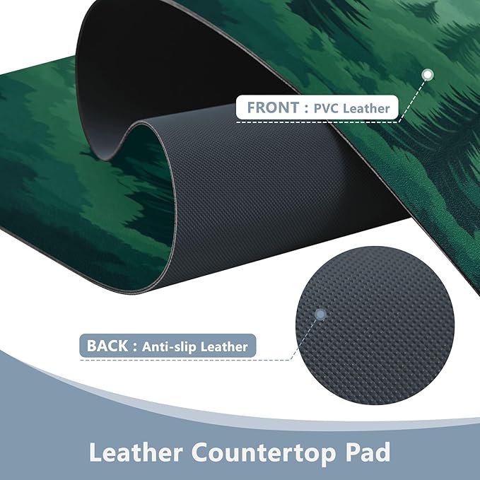 Mouse Pad Desk Mat Leather Desk Pad Large Gaming Desk Cover Protector Mat for Keyboard Computer Laptop Office Waterproof 47.2 x 23.6 Inch Green Forest Trees