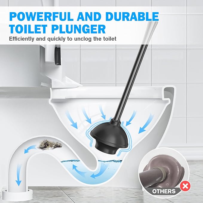 Toilet Plunger and Brush Set, Bowl Brush and Heavy Duty Toilet Plunger with Ventilated Holder, 2-in-1 Toilet Brush and Plunger Combo for 5.3-inch Toilet Drain Bathroom Deeply Cleaning