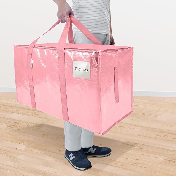 TICONN 2 Pack Extra Large Moving Bags with Zippers & Carrying Handles, Heavy-Duty Storage Tote Moving Boxes for Space Saving (2 Pack, Coral)