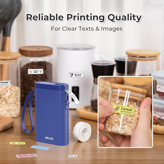 Nelko Label Maker Machine with Tape, P21 Bluetooth Label Printer, Wireless Mini Label Makers with Multiple Templates for School Office Home, Blue