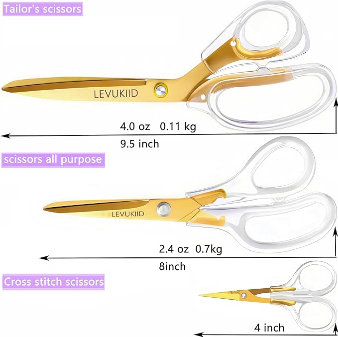 All-Purpose Fabric Scissors - 9 Inch All Purpose Scissors for Adults, Clear Handle, Ideal for Fabric Crafts, Tailor's Shears, Crafting & Office & kitchen/Gold