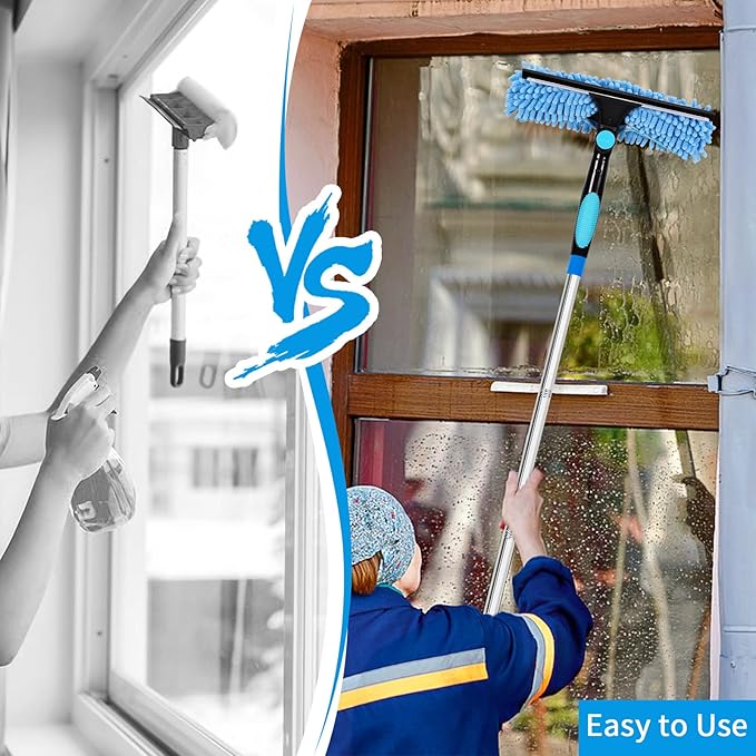 PHABULS Window Washing Kit with Extension Pole, 73’’ Window Cleaning Squeegee Kit, 3 in 1 Window Cleaning Kit with 2 Microfiber Pads & 2 Chenille Pads for Indoor Outdoor Windows