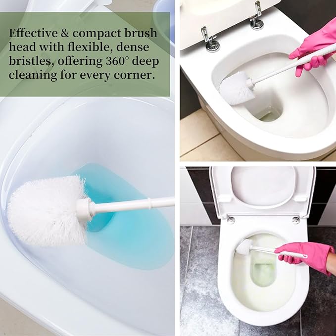 TANEMUDO 14 Sets Toilet Brush and Holder Set 14.57 Height Bathroom Cleaning Brush with Caddy, Toilet Bowl Scrubber for Deep Cleaning(White)