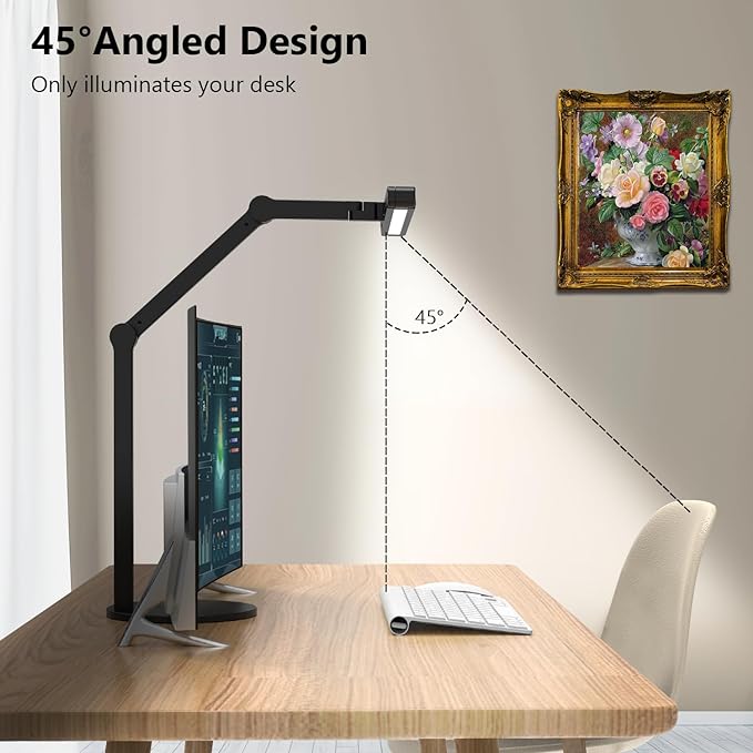 Micomlan Architect Desk Lamp with Atmosphere Lighting, Adjustable Led Desk Light for Home Office with Base, 24W Bright Auto Dimming Table Light with Rotatable Swing Arm for Workbench Computer