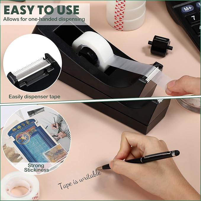 Yahenda 10 Pack Desktop Tape Dispenser Non Skid Base with Transparent Invisible Tape and Replacement Cores for Wrapping Home School Office Supplies