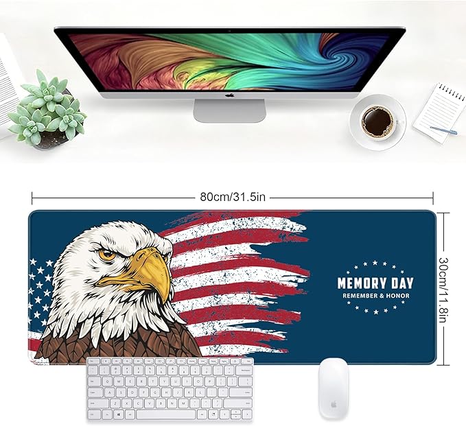 Large Desk Mat, Desk Matt for Desktop, Computer Gaming Mouse Pads, Anti-Slip Rubber Base, Stitched Edges Soft Mat for Desktop Office Home 31.5 x 11.8 Inches (American Memory Day)