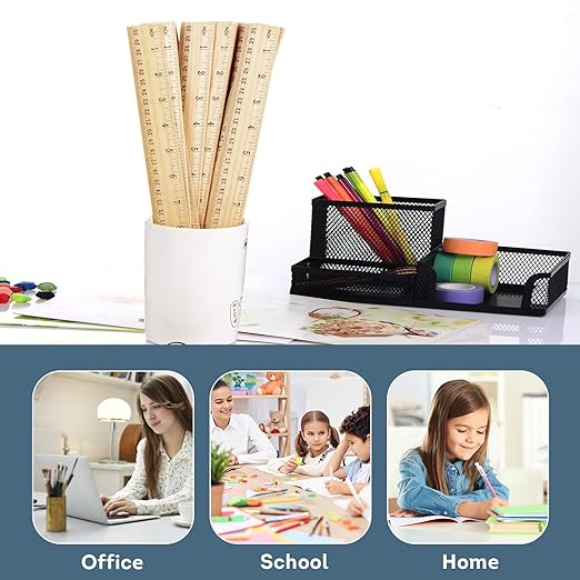 60 Pack Rulers Bulk for Classroom, Wooden Rulers 12 Inch, Wood Measuring Tools for Students and Teachers, 2 Scale Office and School Supplies