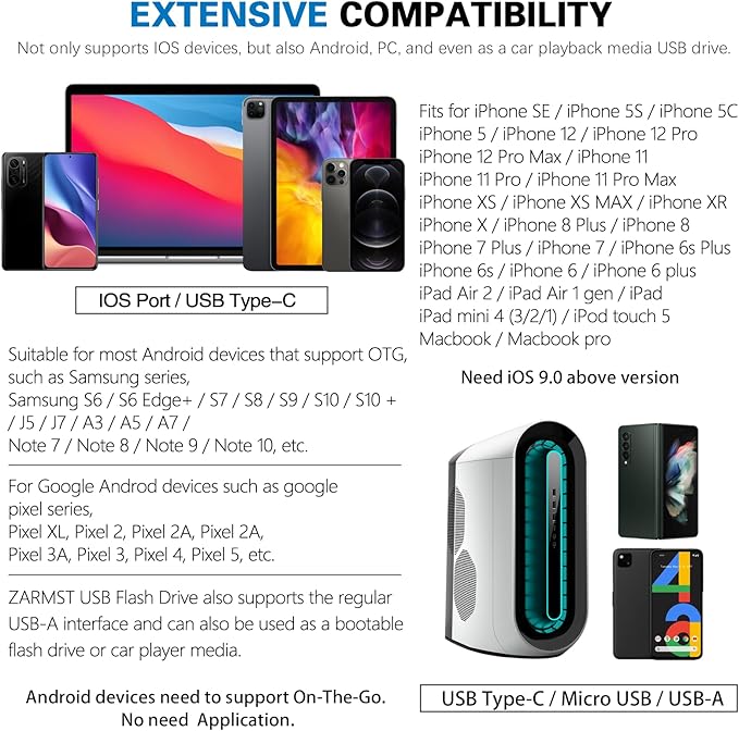 Flash Drive for iPhone 256GB, 4 in 1 USB Type C Memory Stick, Photo Stick External Storage Thumb Drive for iPhone iPad Android Computer, Sky Blue