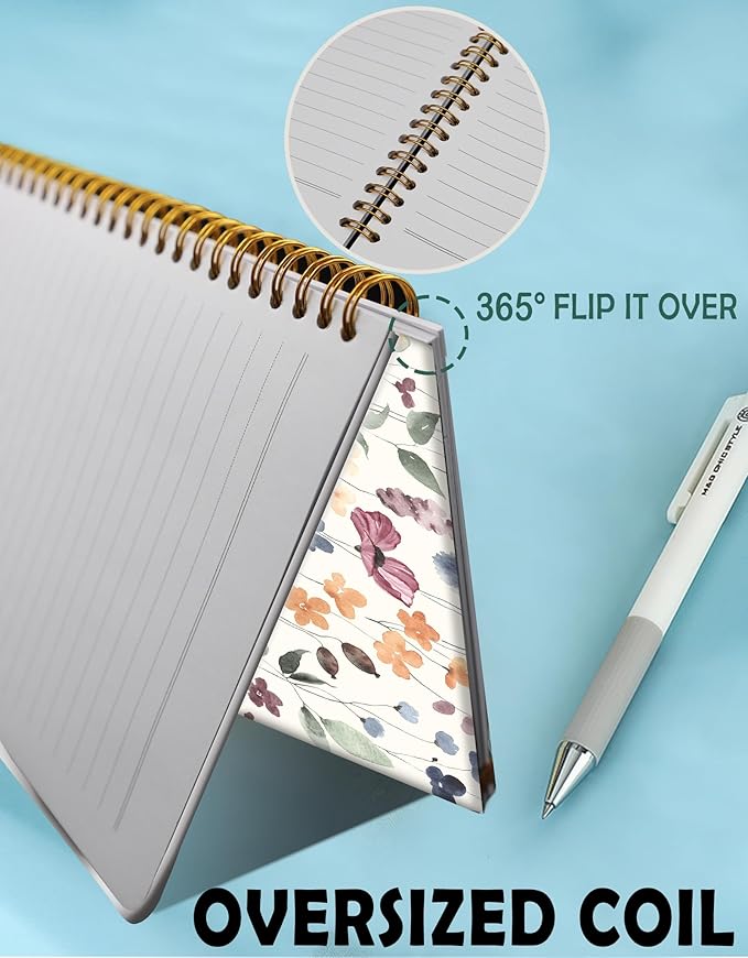 Spiral Journal Notebook for Women,A5 College Ruled Notebooks 6"x 8.4", 120 Pages Lined Journal with Premium Thick Paper,Perfect for School Office Home Gifts(Watercolor rustic floral)