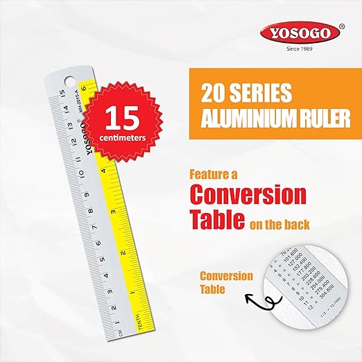 6 Inch / 15 cm Assorted Color Aluminum Ruler in Inch and CM Scale with Hanging Hole | Pack of 6