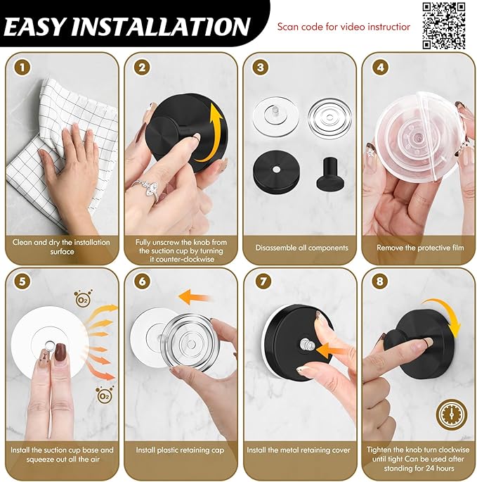 MOTAIPEAK Suction Cup Hooks for Shower,Removable Shower Towel Suction Hooks for Bathroom Wall,Kitchen,Glass,Mirror,Tile to Hang Robes,Loofah-Black(4-Pack)