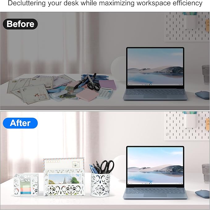 EasyPAG Desk Organizers and Accessories 3 Pieces Office Organizer Set - Pen Holder for Desk, Mail Sorter Countertop and Sticky Note Holder, White