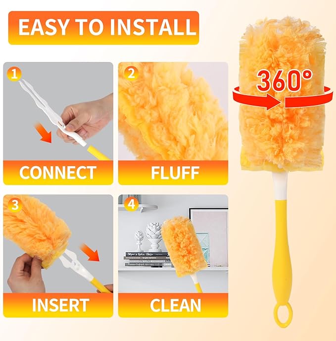 18 Count Duster Refill for Swiffer Duster with 1 Handle - 360° Multi-Surface Larger Size Feather Dusters, Disposable Duster Kit for Cleaning Home, Furniture, Blinds and Ceiling Fans