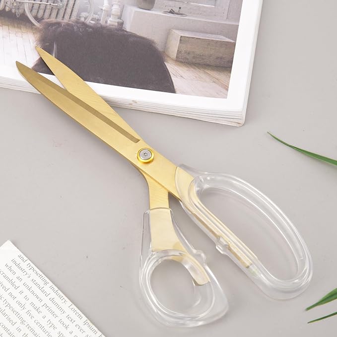 Acrylic Gold Scissors, 9” Ultra-Sharp Titanium Coated Blades and Sharp All-Purpose Scissors, Sewing, Office, Comfortable Handle Design, Versatile Usage