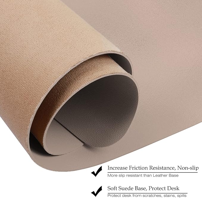 Boutilon Leather Desk Pad Protector,Non-Slip Mouse Pad,Laptop Desk Pad,Office Mouse Mat,Waterproof Leather Desk Blotter,Desk Writing Pad for Office and Home (L-Champagne,35"x 17")