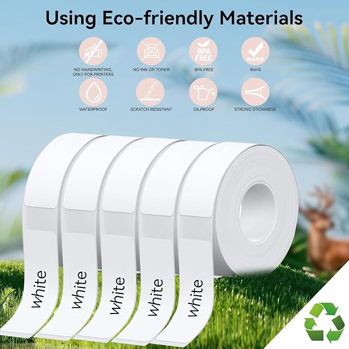 EEBBL D30 P21 Label Maker Tape Refill, 15×30mm(0.59"×1.2") Thermal Label Print Stickers Compatible with D30 Portable Label Printer Adapted Print Paper for Office, 230 Labels/Roll, 5 Rolls(White)