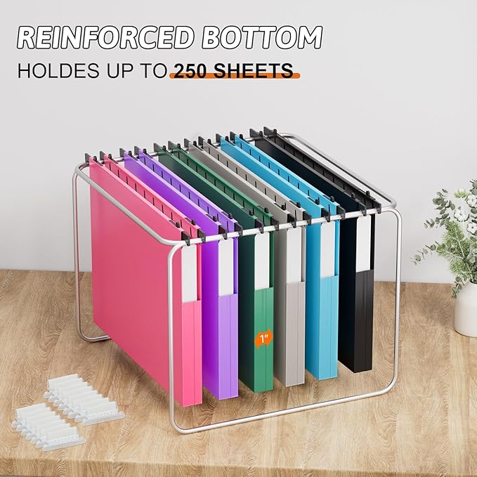 Plastic Extra Capacity Hanging File Folders Letter Size,1 Inch Expansion,12 Pack Reinforced Heavy Duty Hanging Folders,File Cabinet Folders,Expandable Hanging File Folder,Assorted Colors