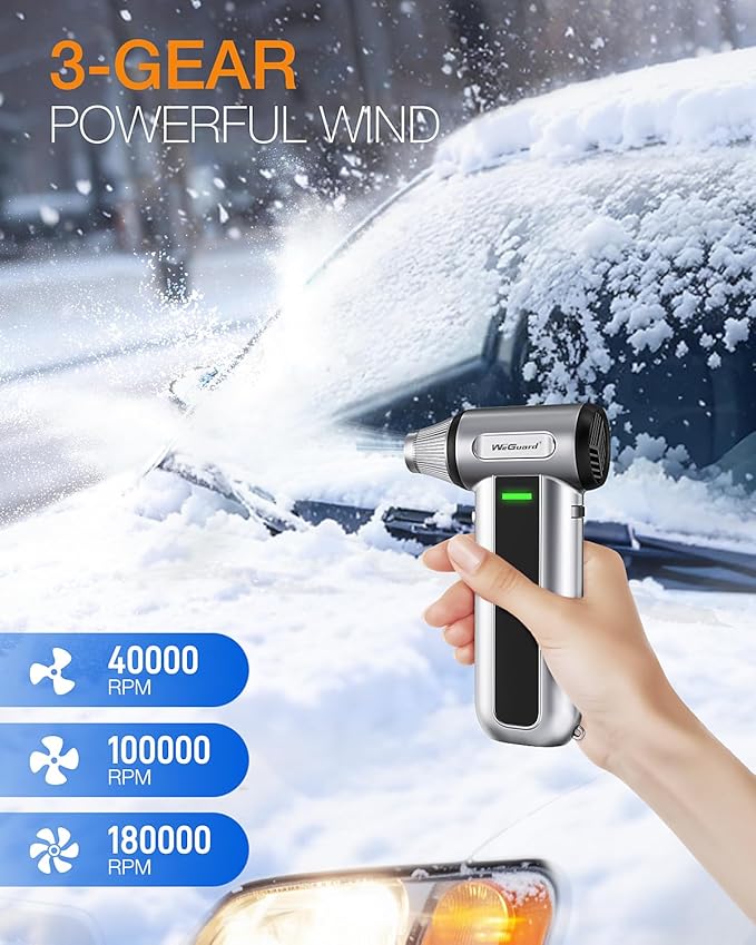 WeGuard W22 Electric Air Duster, 180000 RPM Compressed Air Duster with LED Light, 3-Speed Adjustable/Compressed Air Can Alternative, Dust Blower for Computer, Keyboard, Car, Leaves, Outdoor