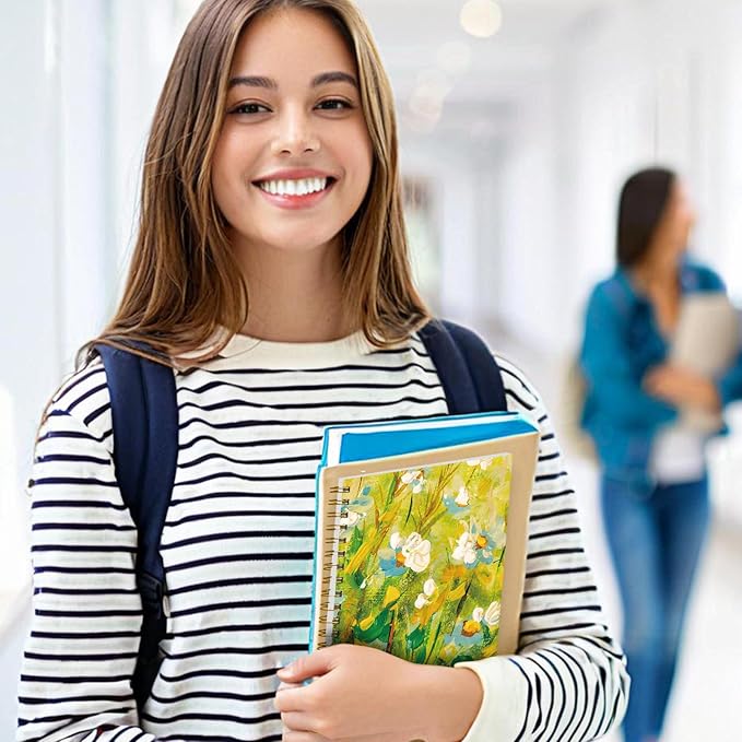 Spiral Notebook Journal for Women Men, A5 Hardcover Journal, 120 Pages Thick Paper, College Ruled Writing Notebook for School, Work & Office 8.3'' × 5.9''(Chamomile Daisy Flowers)