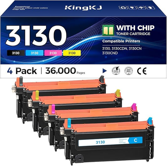 3130 Toner Cartridge Set 4-Pack High-Capacity Replacement for Dell 330-1198 330-1199 330-1200 330-1204 Compatible with Dell 3130 3130CDN 3130CN 3130CND Color Laser Printers (Black Cyan Magenta Yellow)